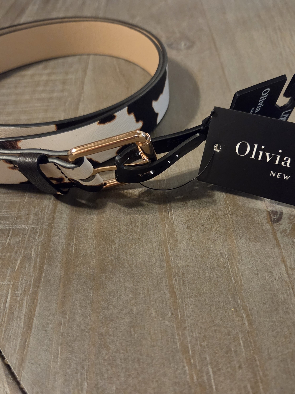 Western Cow Print Belt with Gold Buckle